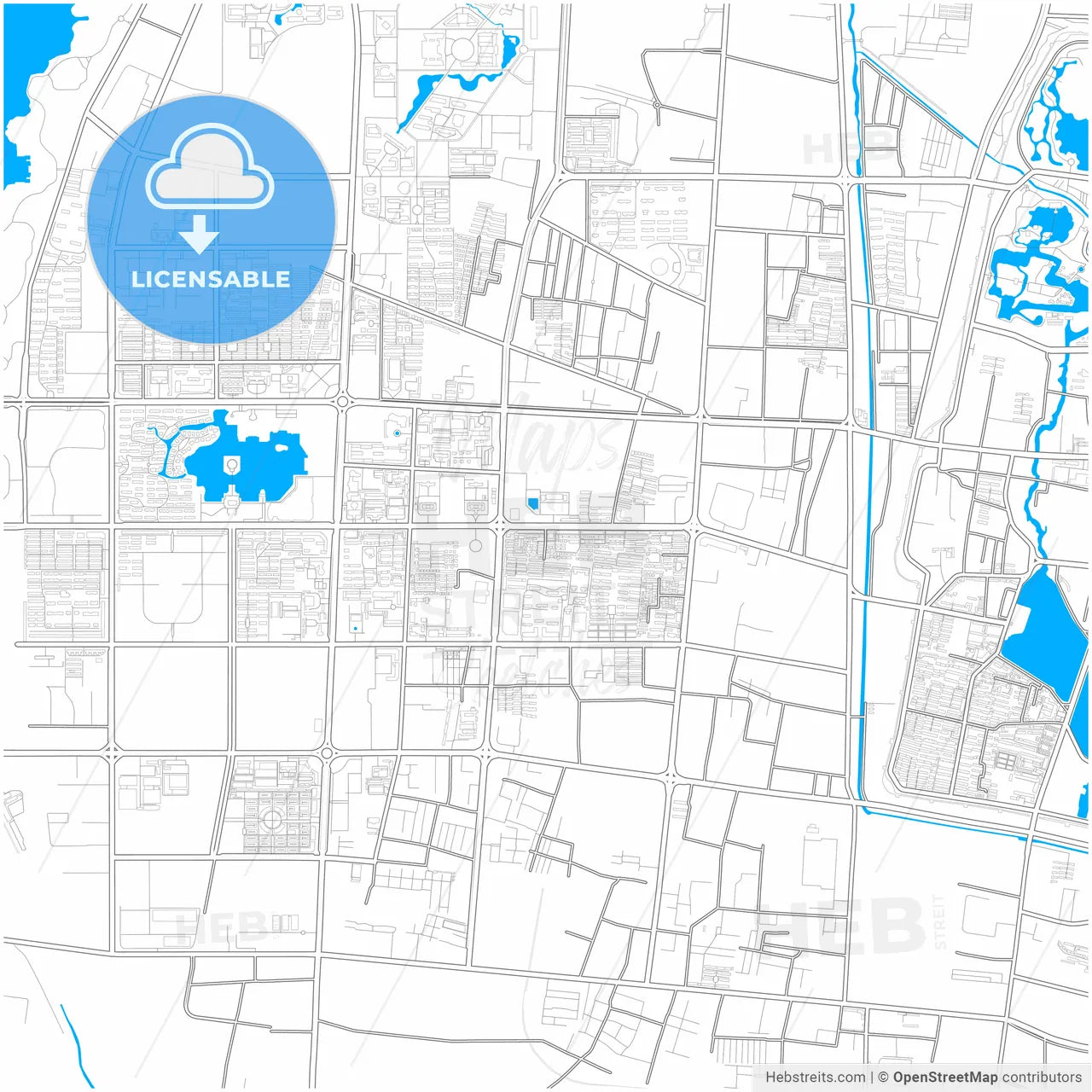 Kaifeng, Henan, China, city map with high resolution roads.