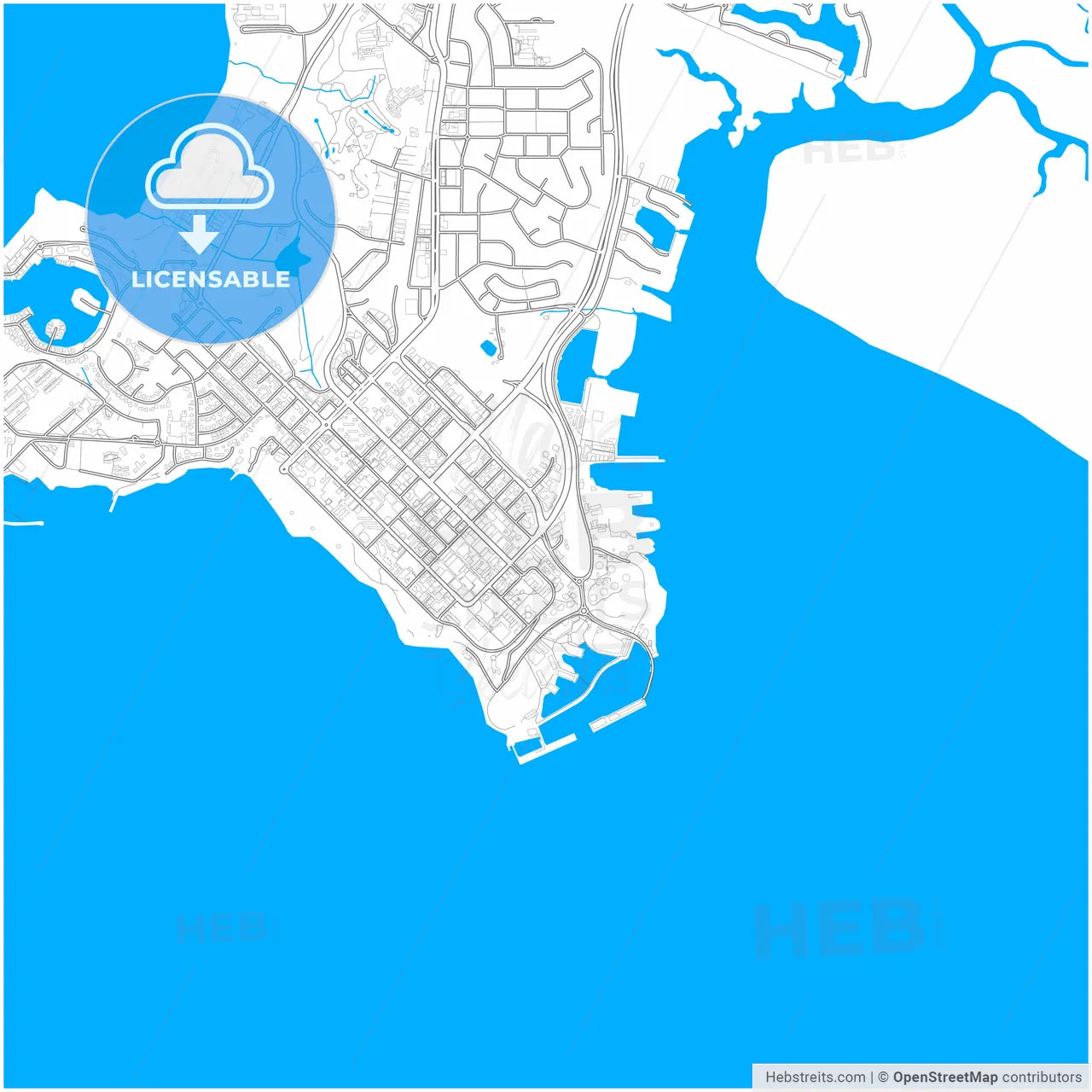 Darwin, Northern Territory, Australia, city map with high resolution roads.