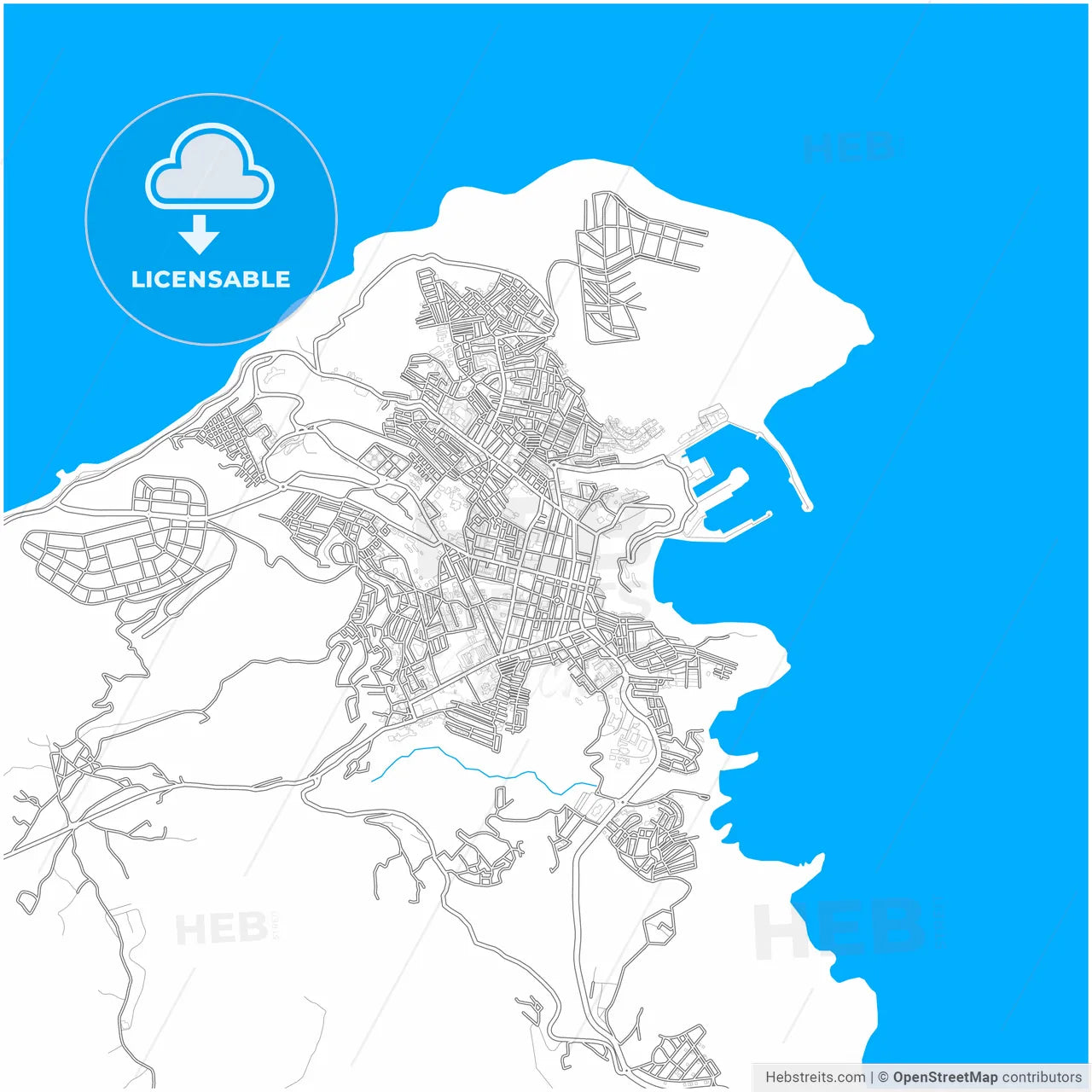 Al Hoceima, Morocco, city map with high resolution roads.