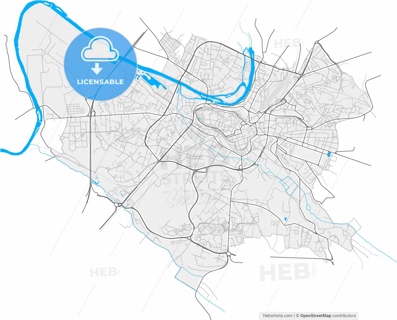 Angoulême, Charente, France, high resolution vector map - Instant download PDF and JPG