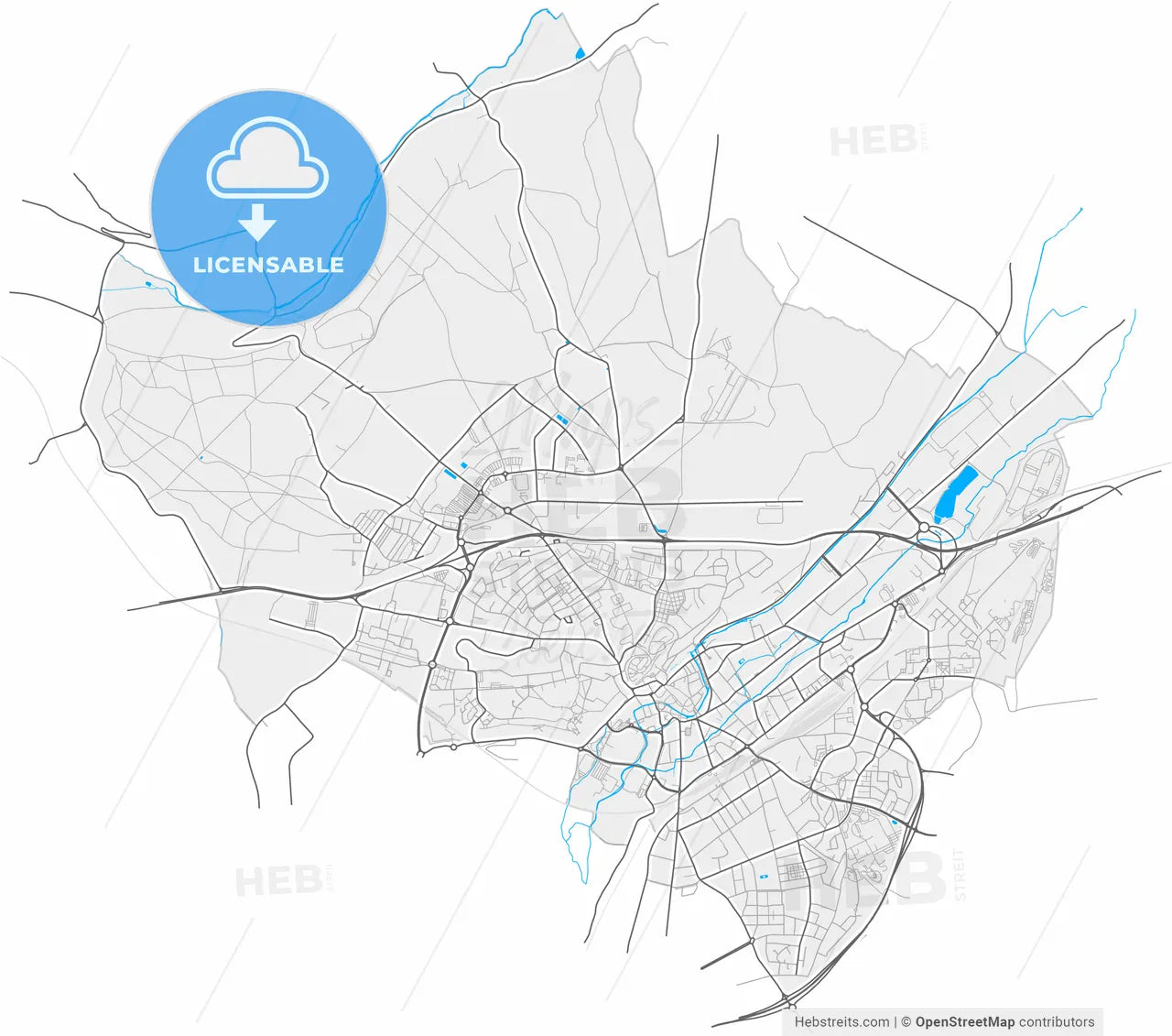 Dreux, Eure-et-Loir, France, high resolution vector map - Instant download PDF and JPG