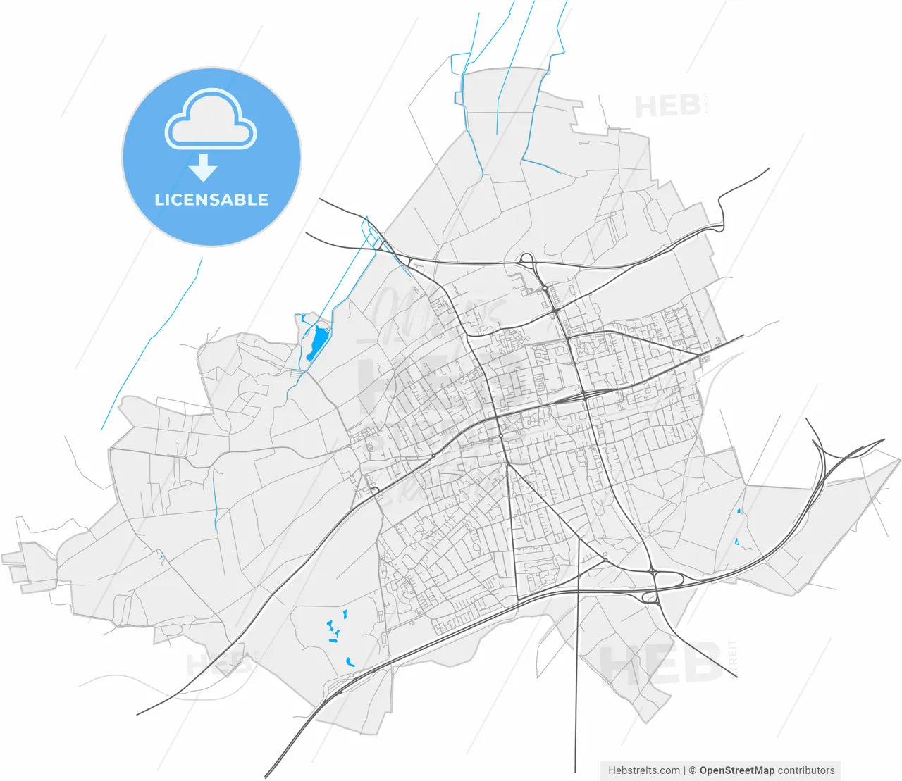 Germering, Bavaria, Germany, high resolution vector map - Instant download PDF and JPG