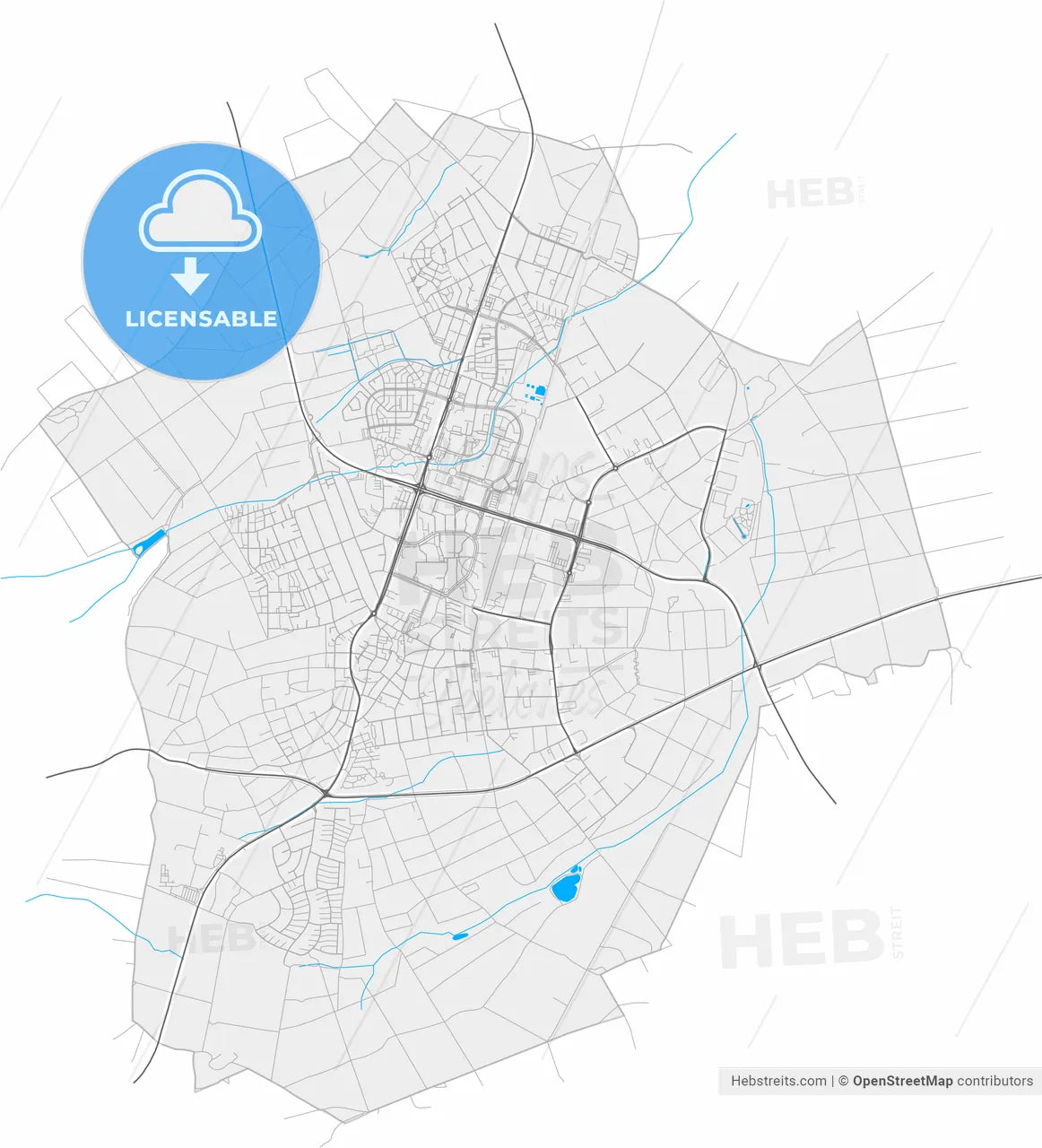 Dietzenbach, Hesse, Germany, high resolution vector map - Instant download PDF and JPG