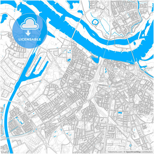 Nijmegen, Gelderland, Netherlands, city map with high resolution roads.