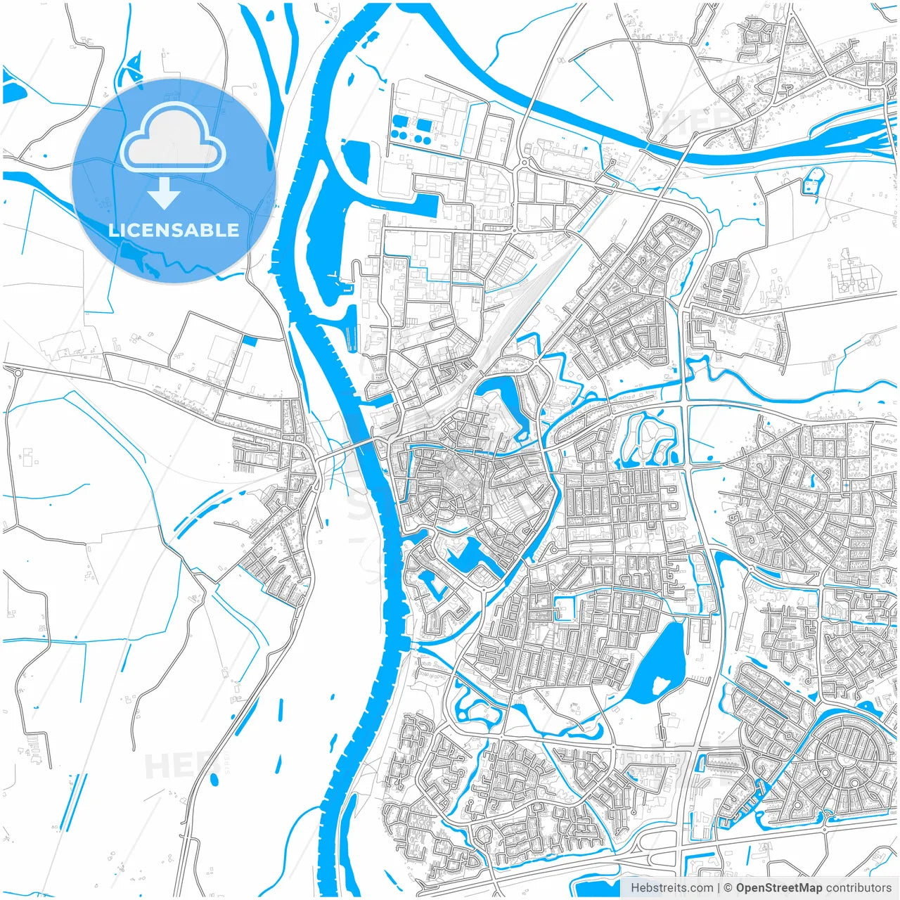 Zutphen, Gelderland, Netherlands, city map with high resolution roads.
