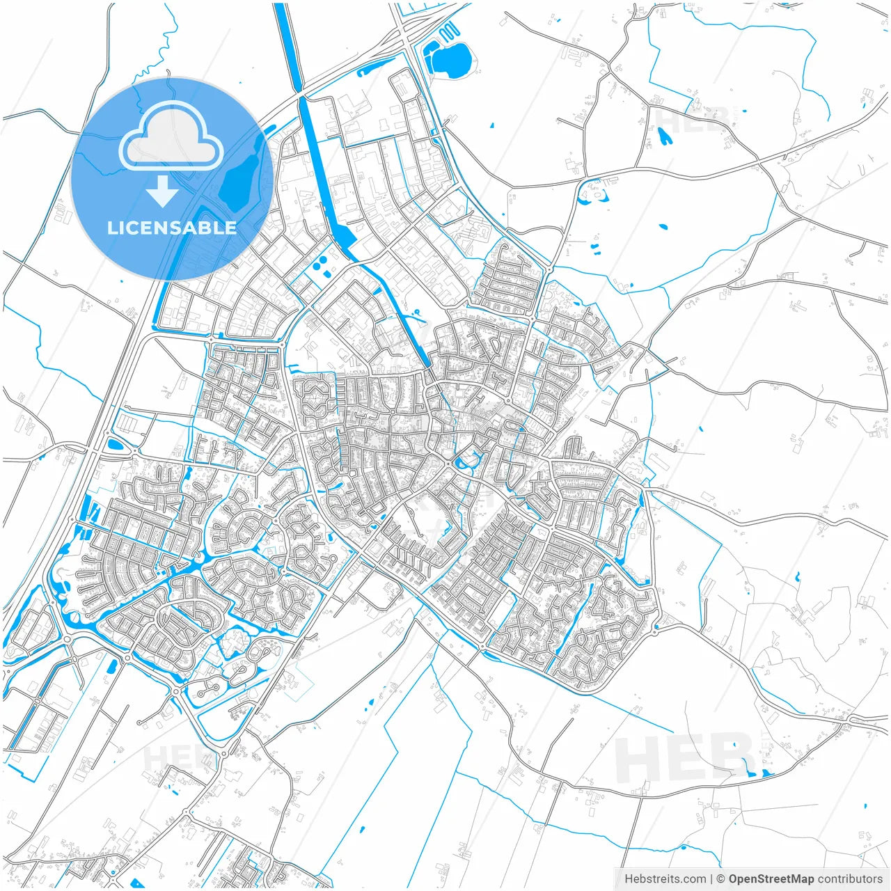 Nijkerk, Gelderland, Netherlands, city map with high resolution roads.