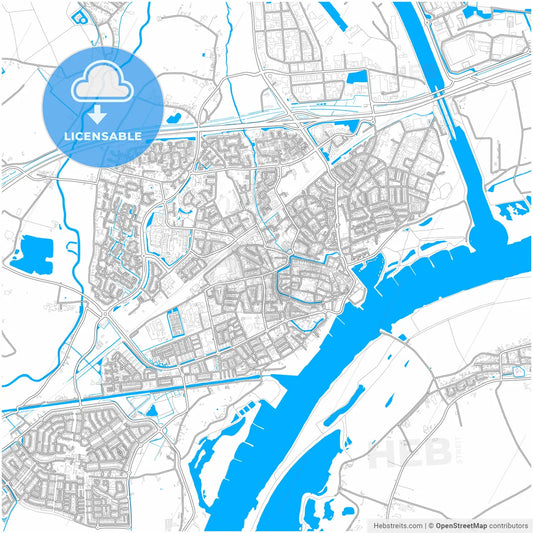Tiel, Gelderland, Netherlands, city map with high resolution roads.