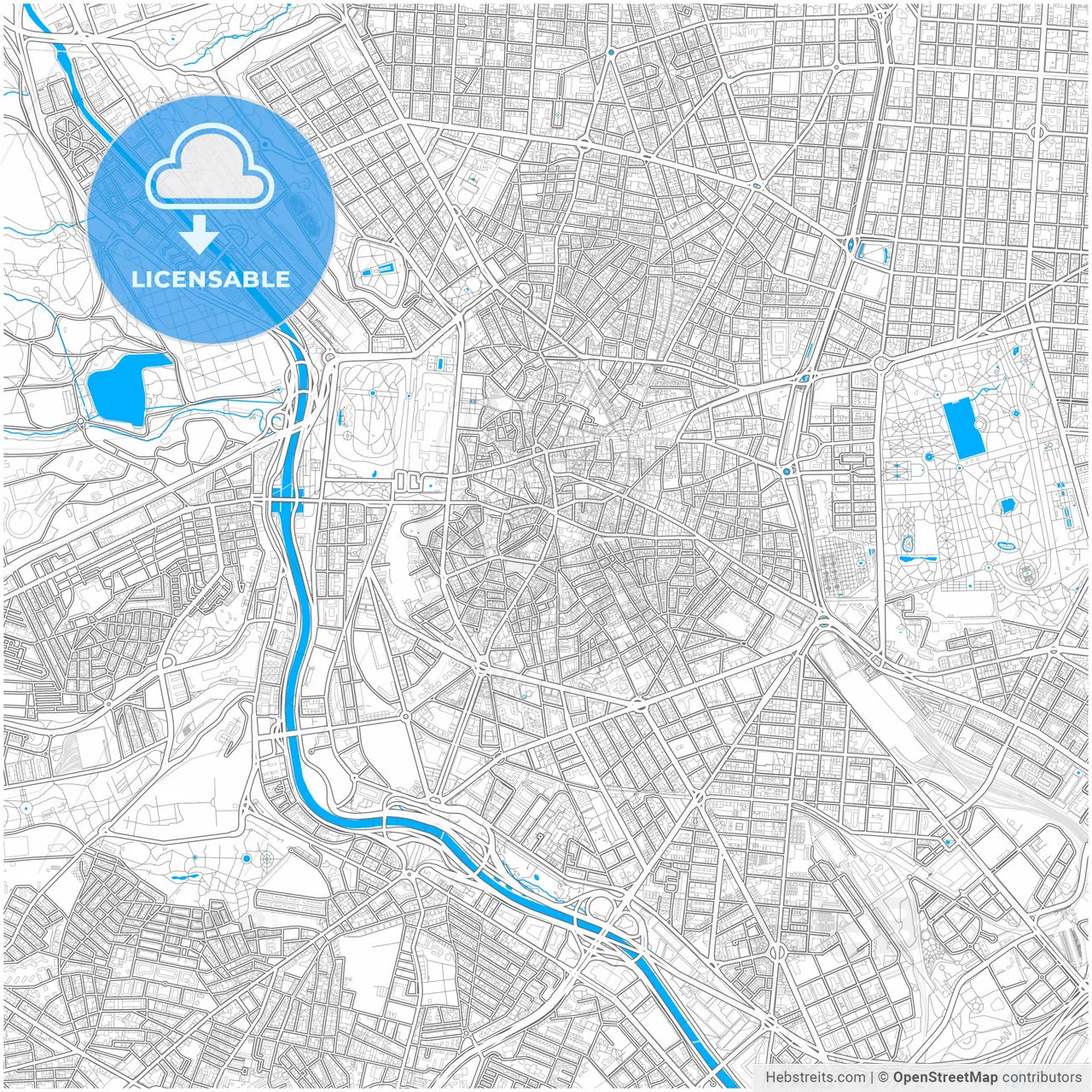 City Center, Madrid, Spain, city map with high resolution roads.
