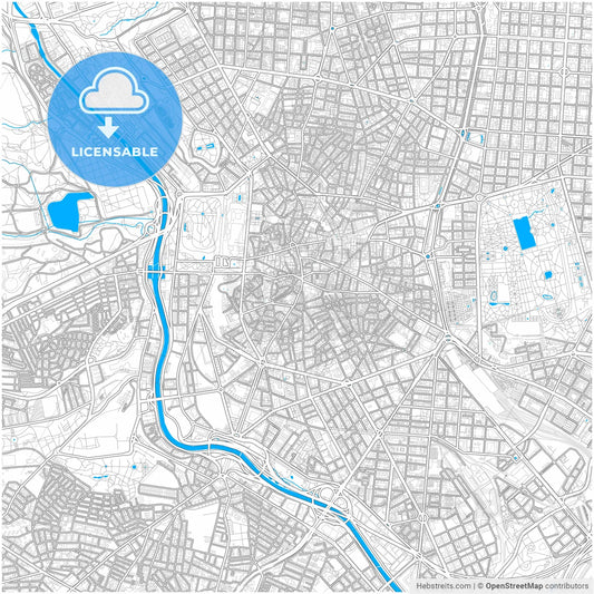 City Center, Madrid, Spain, city map with high resolution roads.