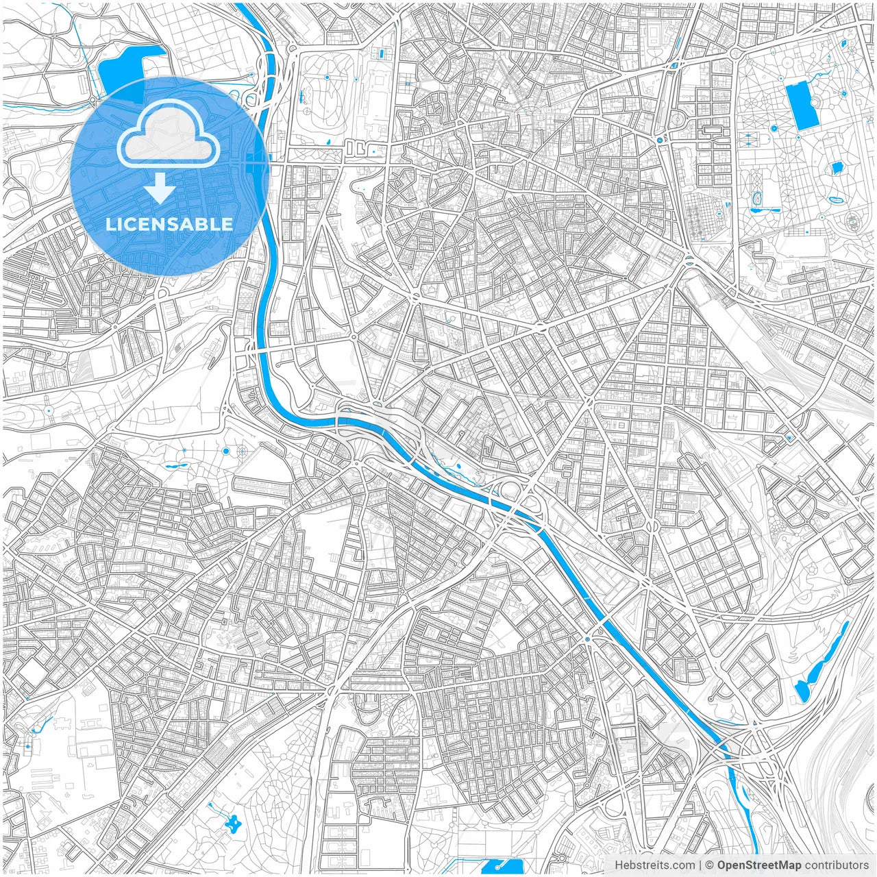 Arganzuela, Madrid, Spain, city map with high resolution roads.
