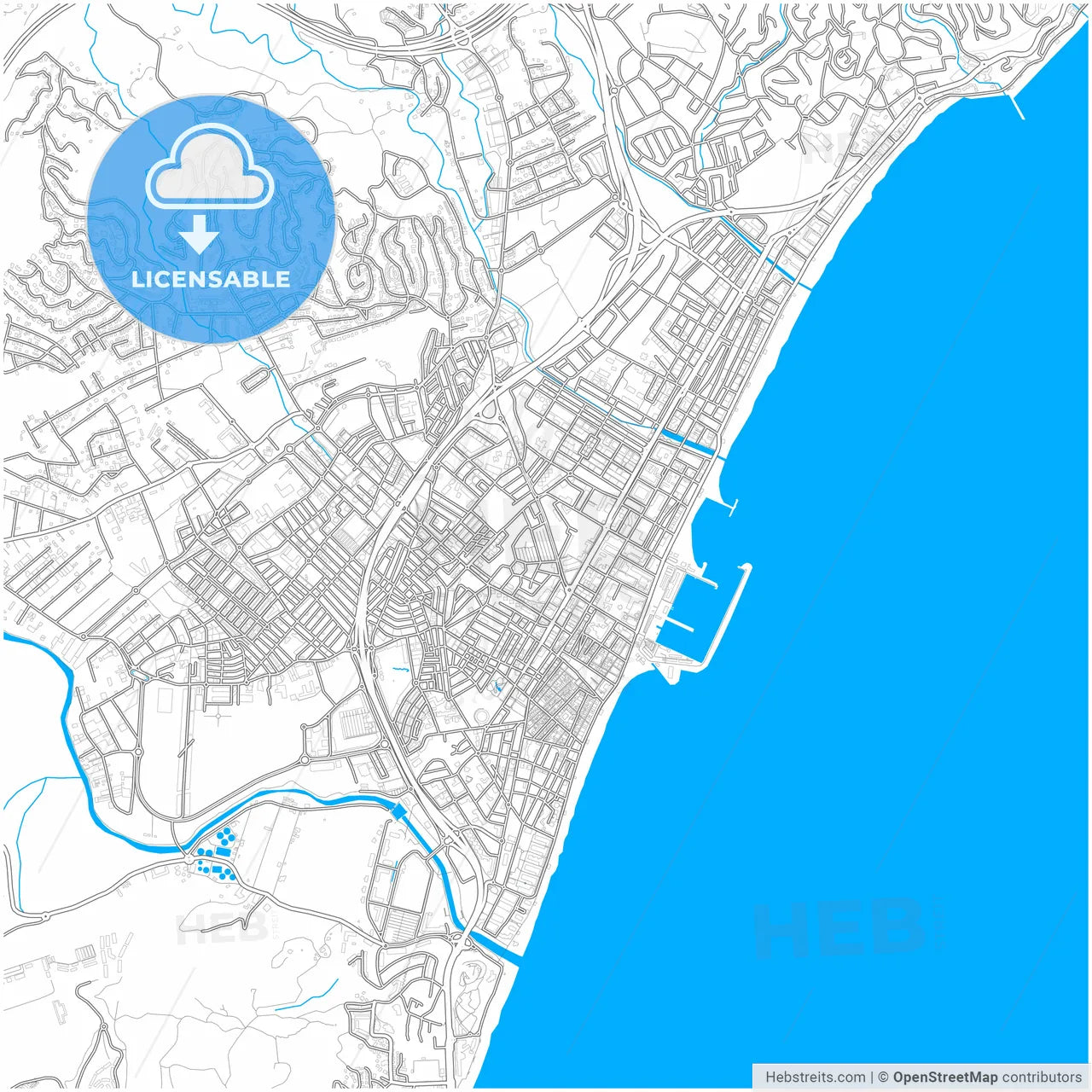Fuengirola, Málaga, Spain, city map with high resolution roads.