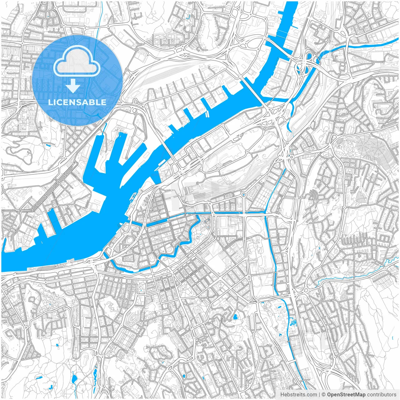 Gothenburg, Sweden, city map with high resolution roads.