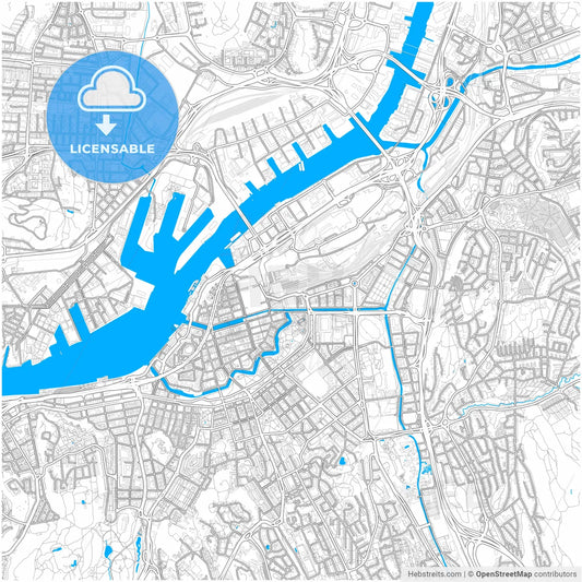 Gothenburg, Sweden, city map with high resolution roads.