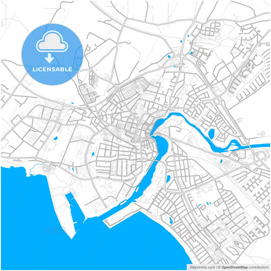 Falkenberg, Sweden, city map with high resolution roads.