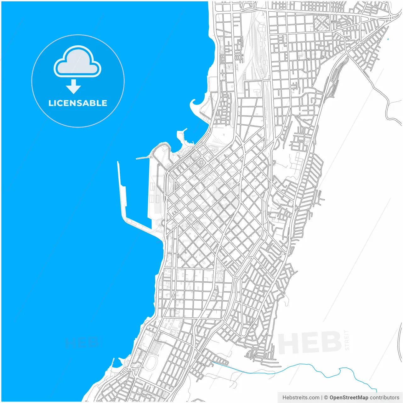 Antofagasta, Chile, city map with high resolution roads.
