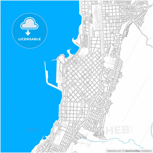 Antofagasta, Chile, city map with high resolution roads.
