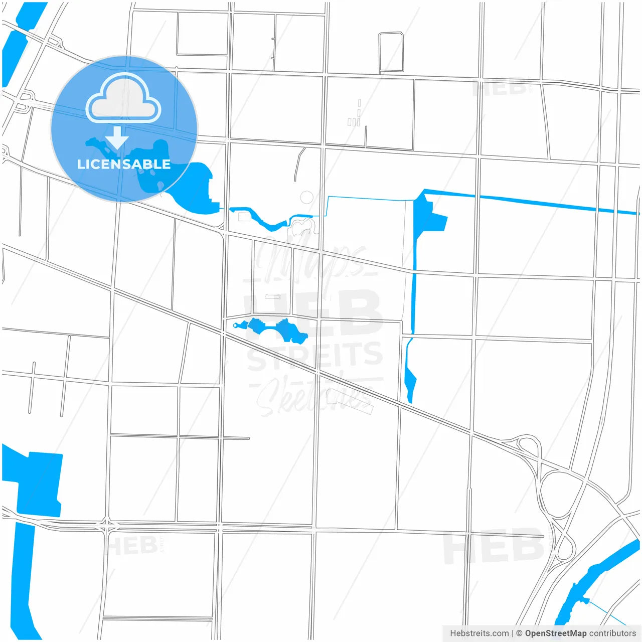 Dezhou, Shandong, China, city map with high resolution roads.