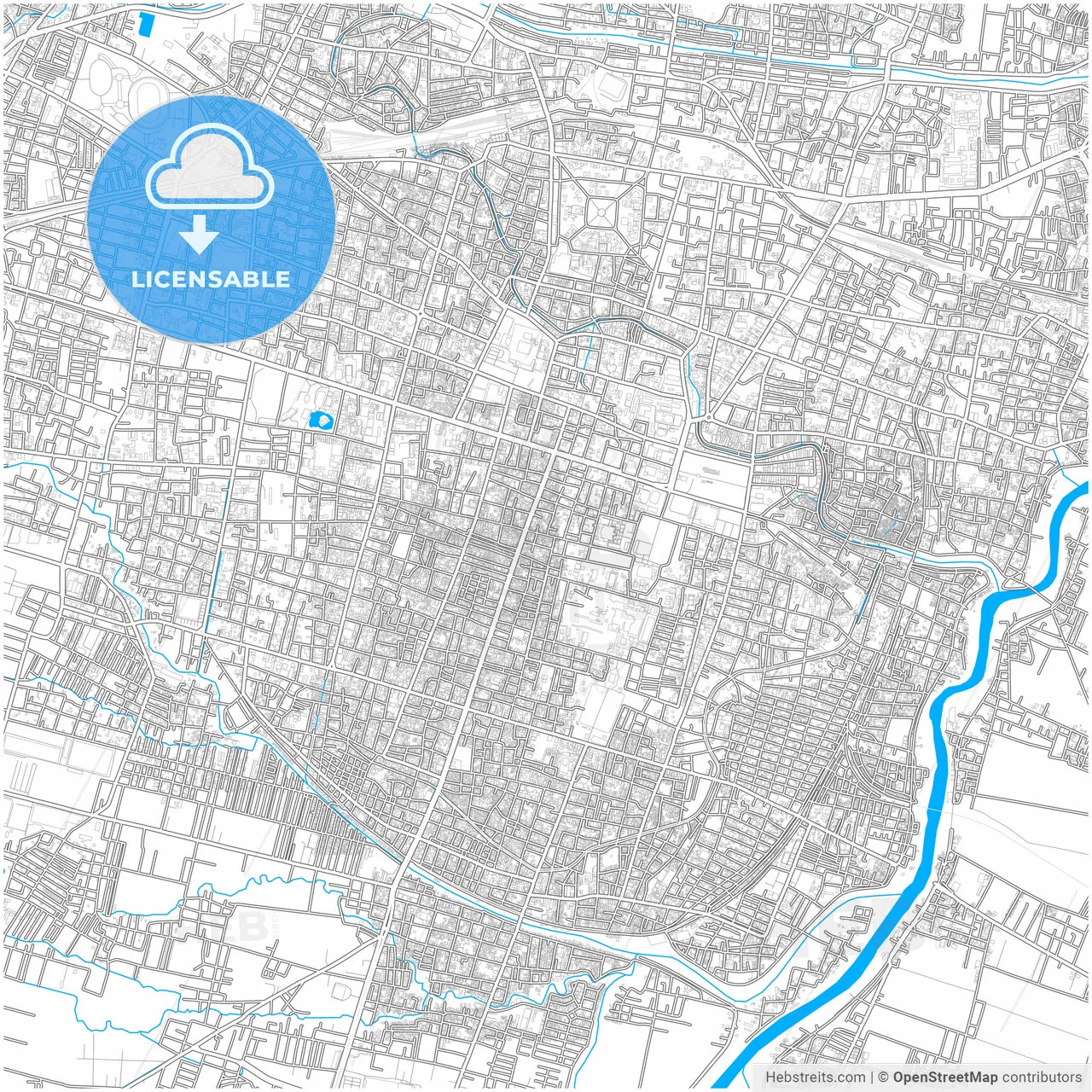 Surakarta, Central Java, Indonesia, city map with high resolution roads.