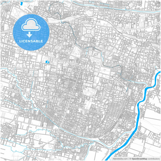 Surakarta, Central Java, Indonesia, city map with high resolution roads.