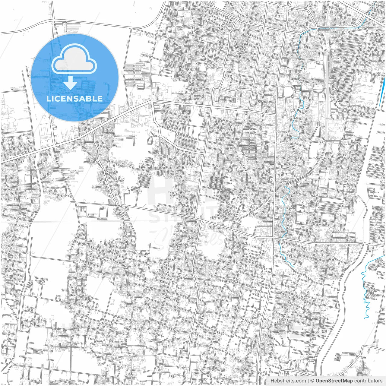 Tegal, Central Java, Indonesia, city map with high resolution roads.