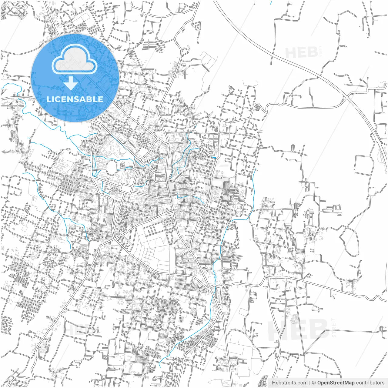 Salatiga, Central Java, Indonesia, city map with high resolution roads.