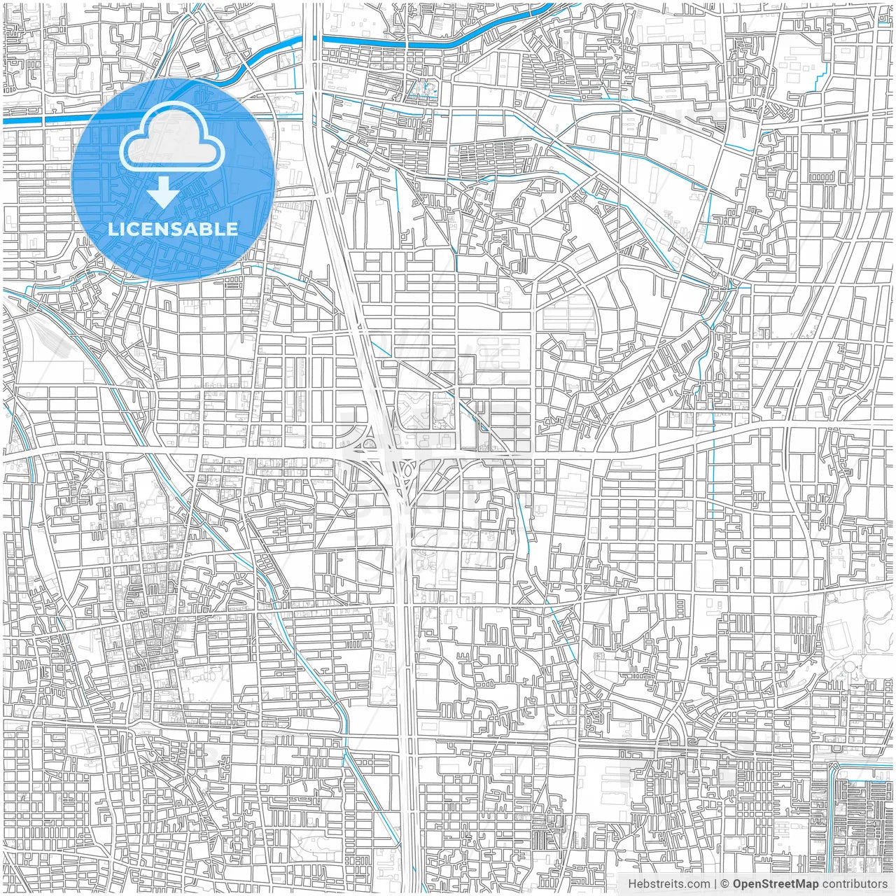 Higashiōsaka, Osaka, Japan, city map with high resolution roads.