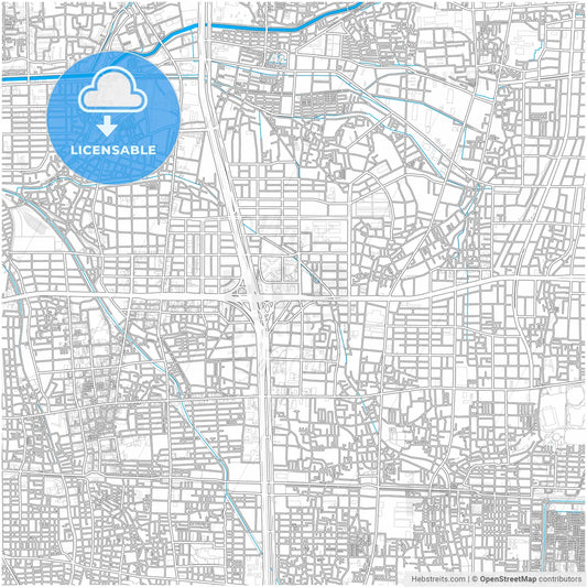 Higashiōsaka, Osaka, Japan, city map with high resolution roads.