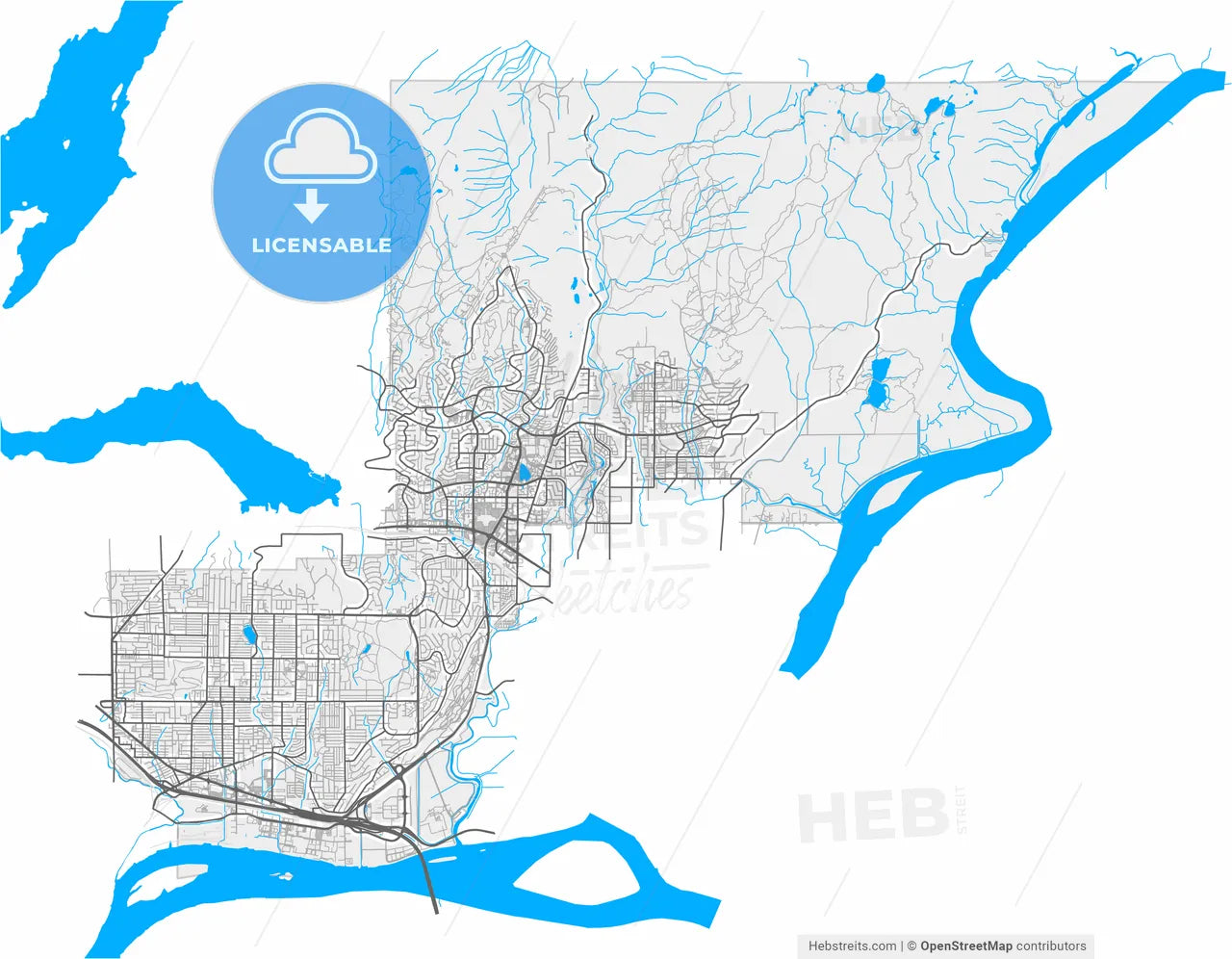 Coquitlam, British Columbia, Canada, high resolution vector map - Instant download PDF and JPG