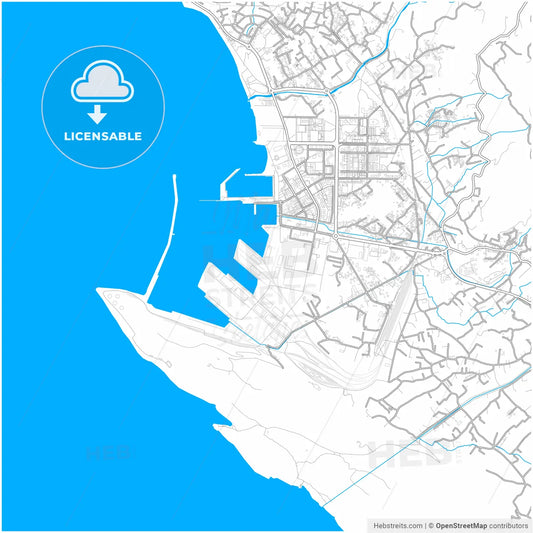 Bar, Coastal, Montenegro, city map with high resolution roads.