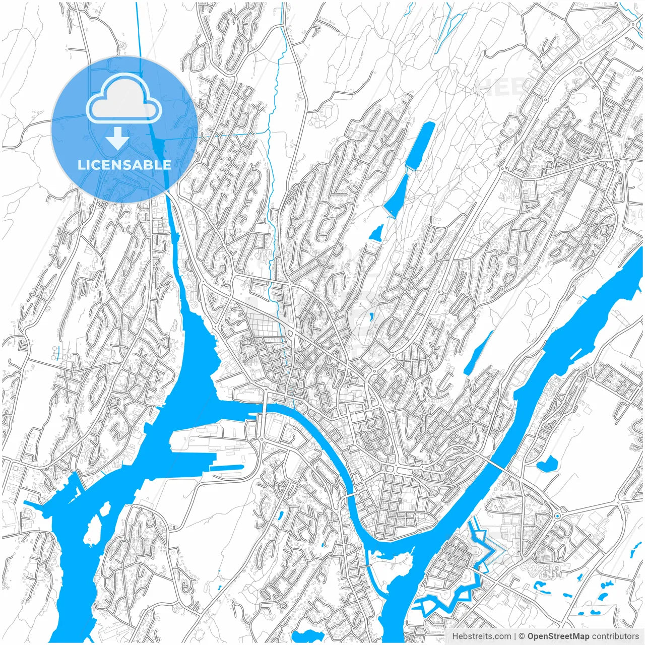 Fredrikstad, Østfold, Norway, city map with high resolution roads.