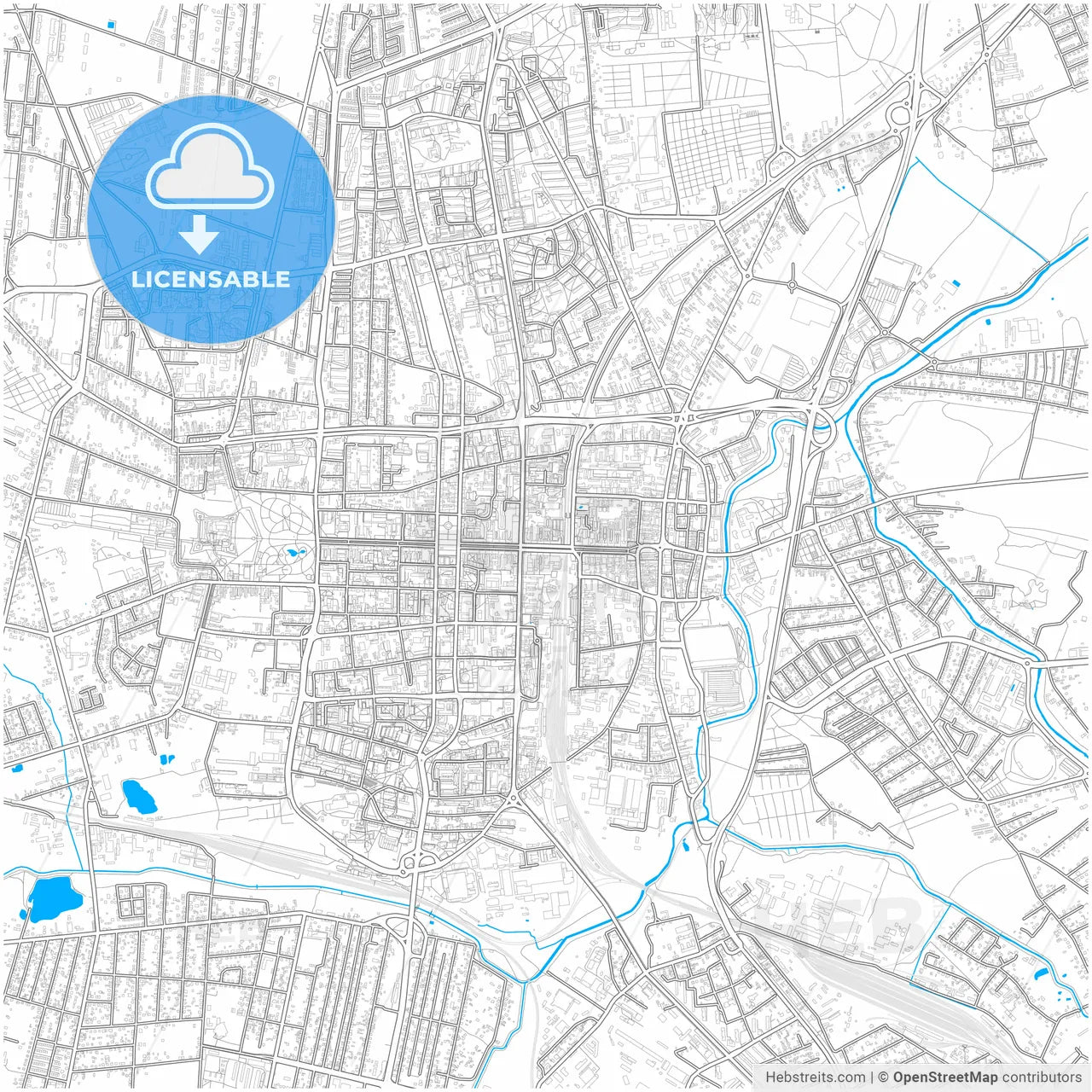Częstochowa, Silesian, Poland, city map with high resolution roads.