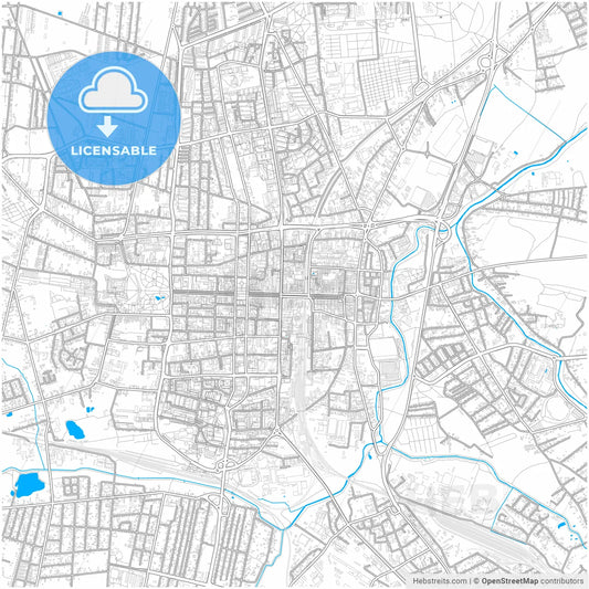 Częstochowa, Silesian, Poland, city map with high resolution roads.