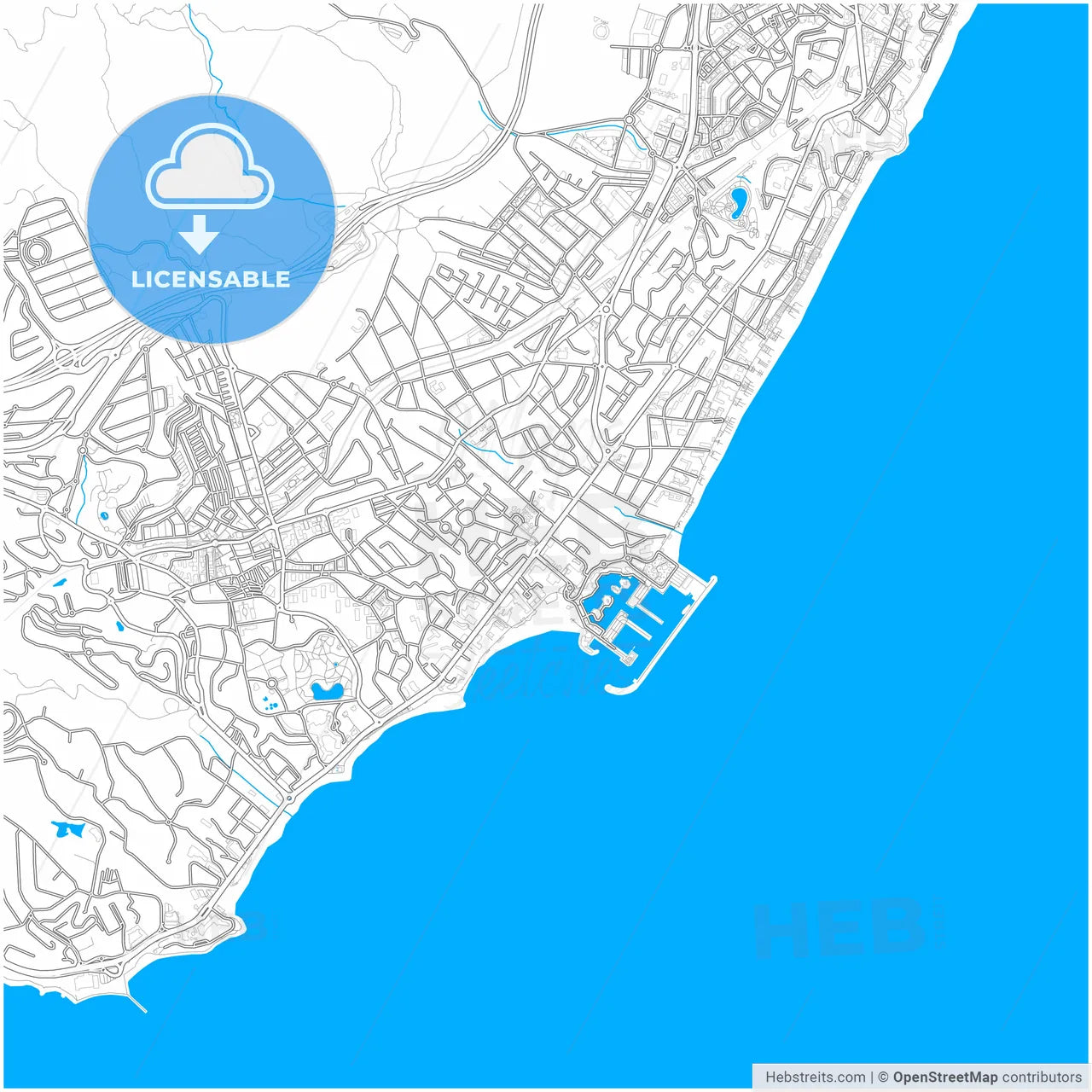 Benalmádena, Málaga, Spain, city map with high resolution roads.