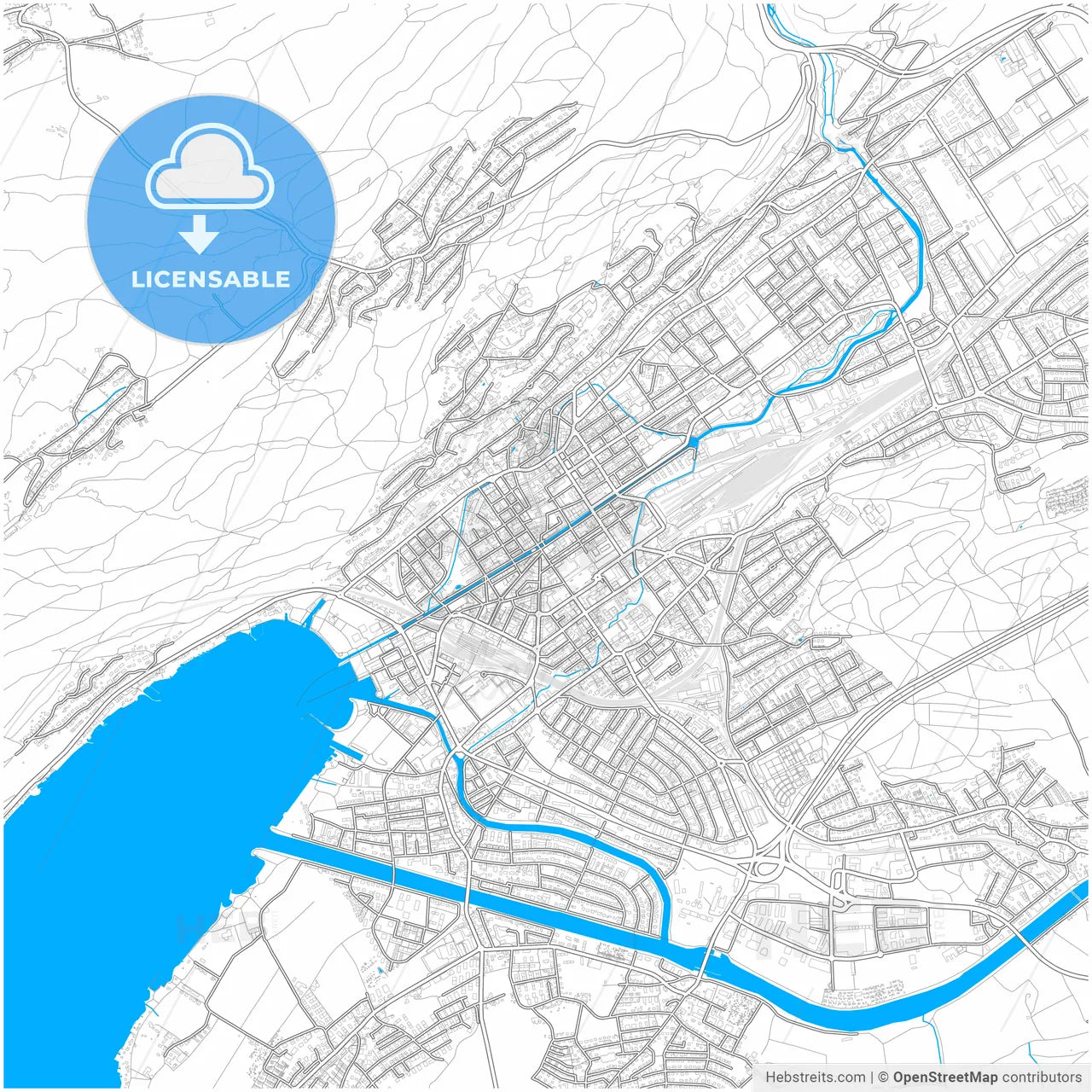 Biel/Bienne, Switzerland, city map with high resolution roads.