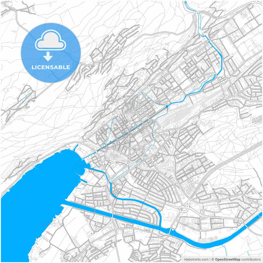 Biel/Bienne, Switzerland, city map with high resolution roads.