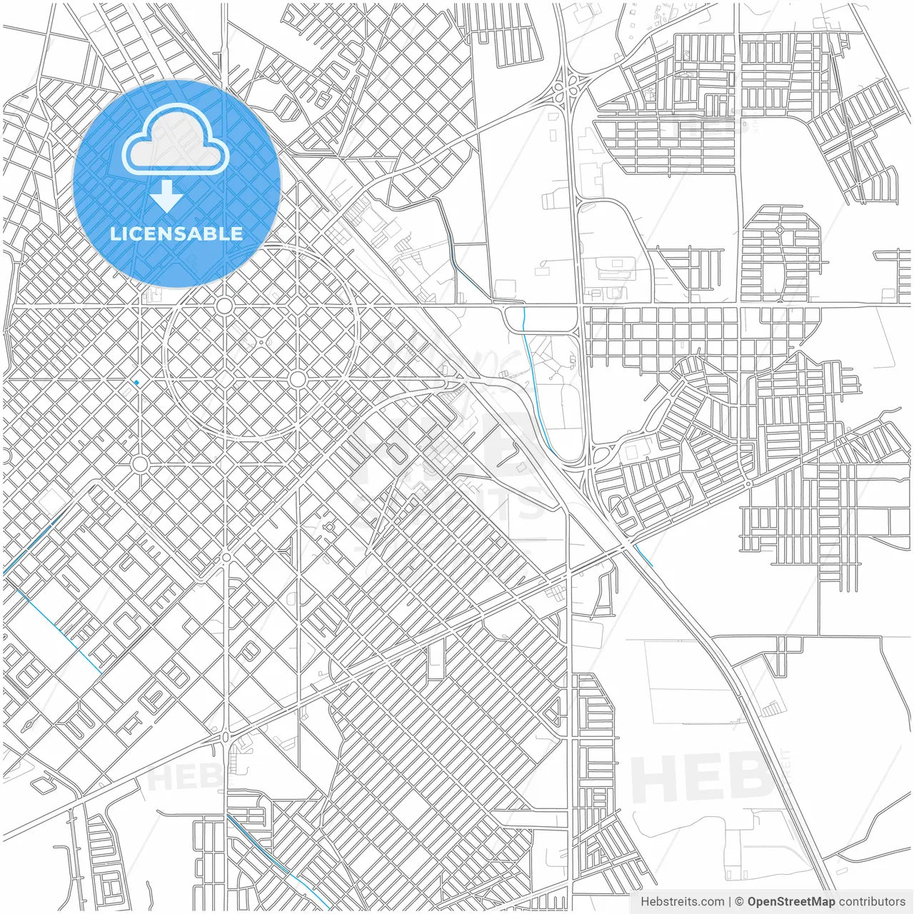 Delicias, Chihuahua, Mexico, city map with high resolution roads.