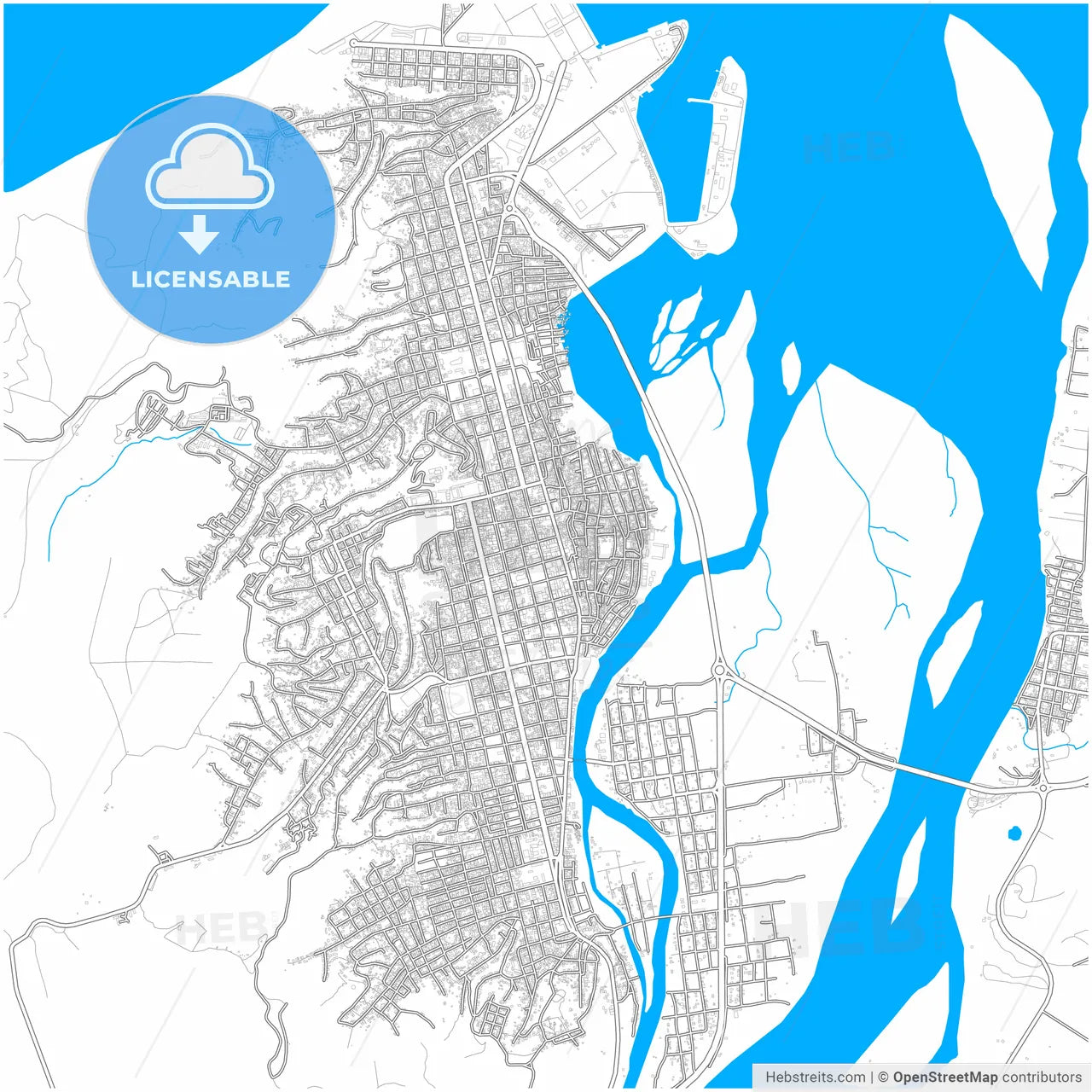 Esmeraldas, Ecuador, city map with high resolution roads.