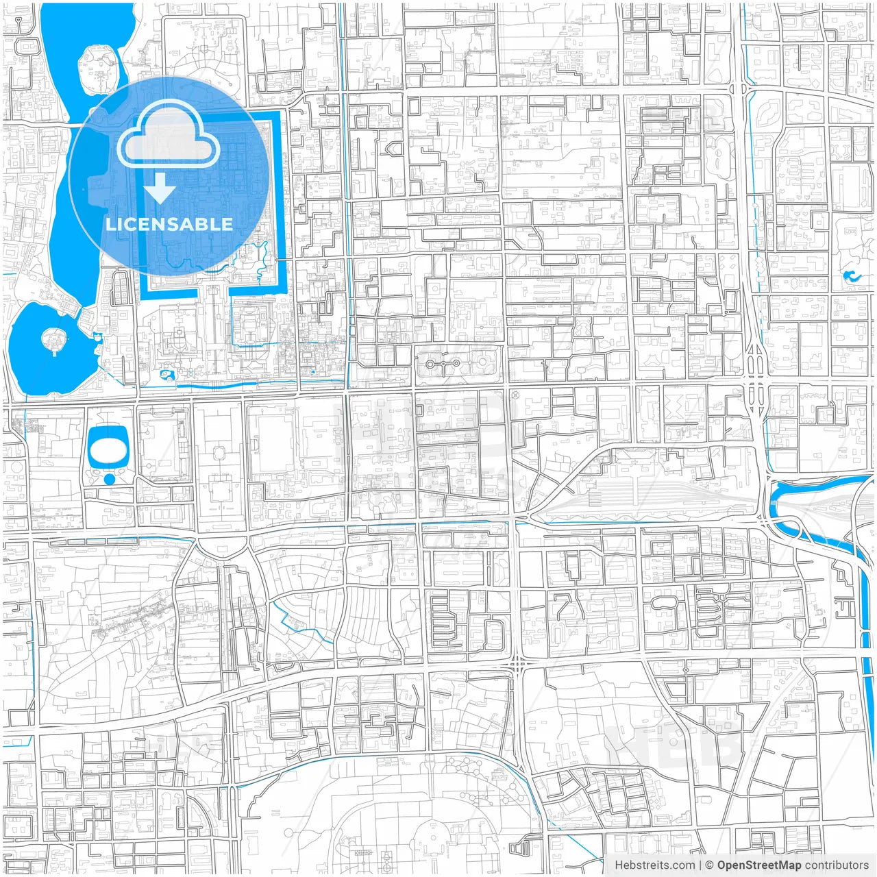 Beijing, China, city map with high resolution roads.