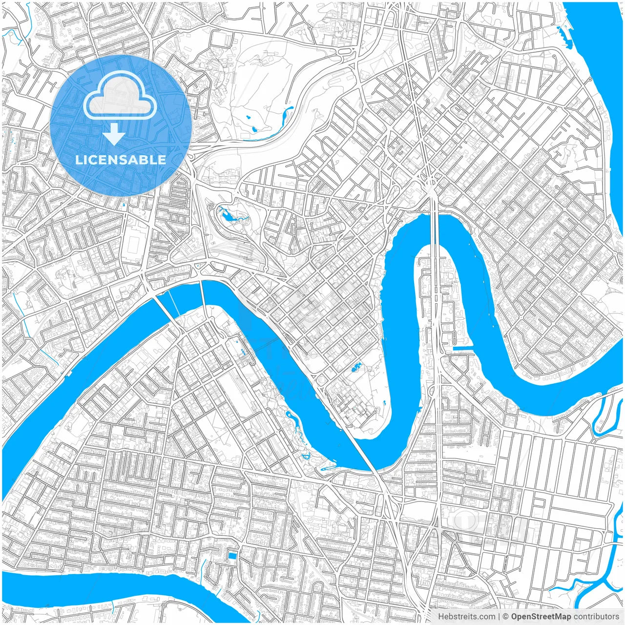 Brisbane, Queensland, Australia, city map with high resolution roads.