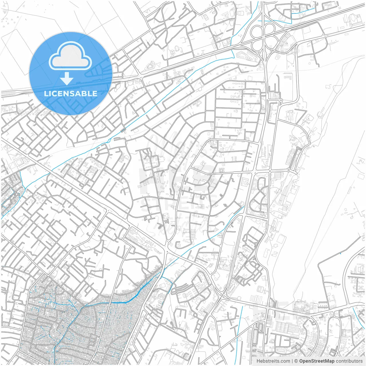 Accra, Ghana, city map with high resolution roads.