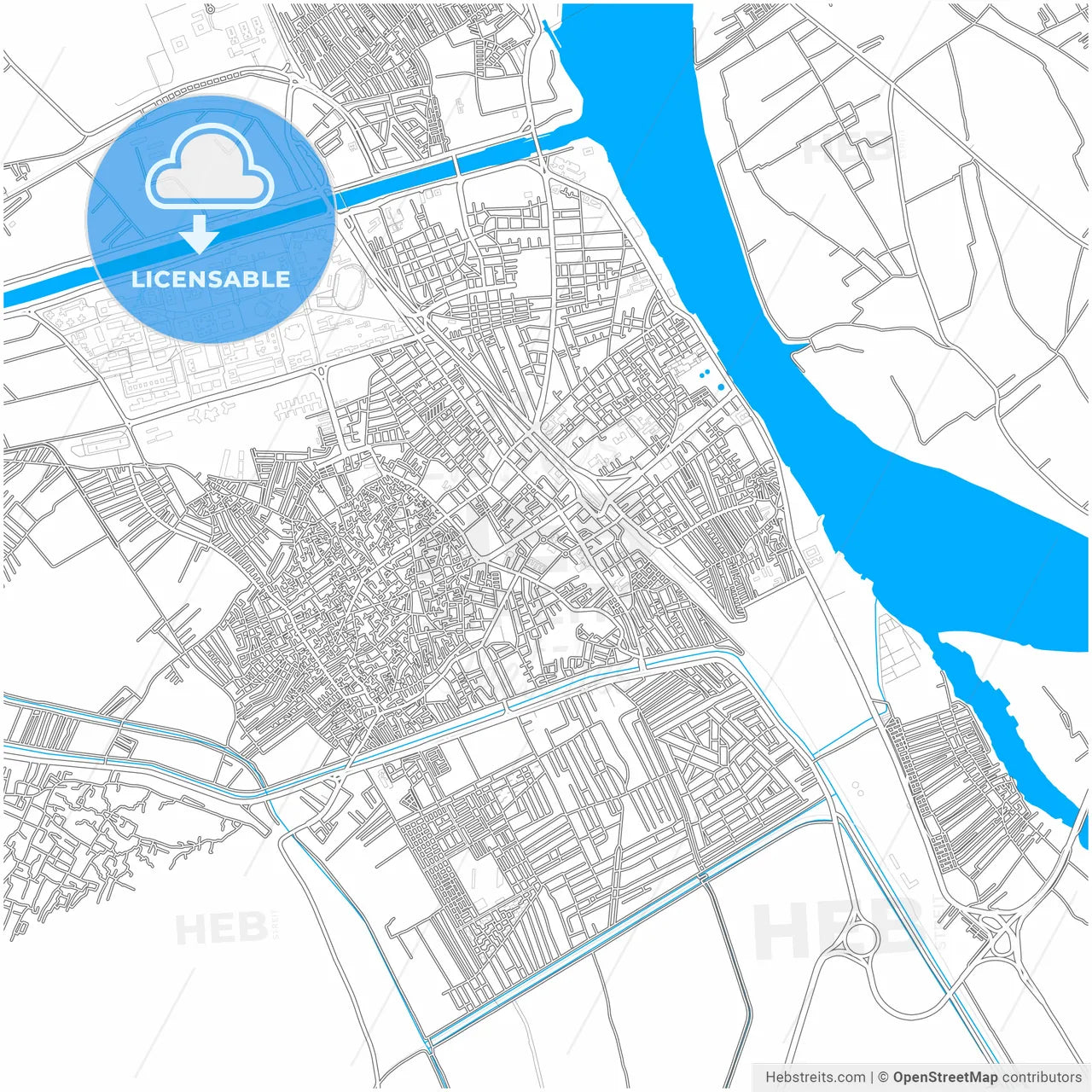 Asyut, Egypt, city map with high resolution roads.