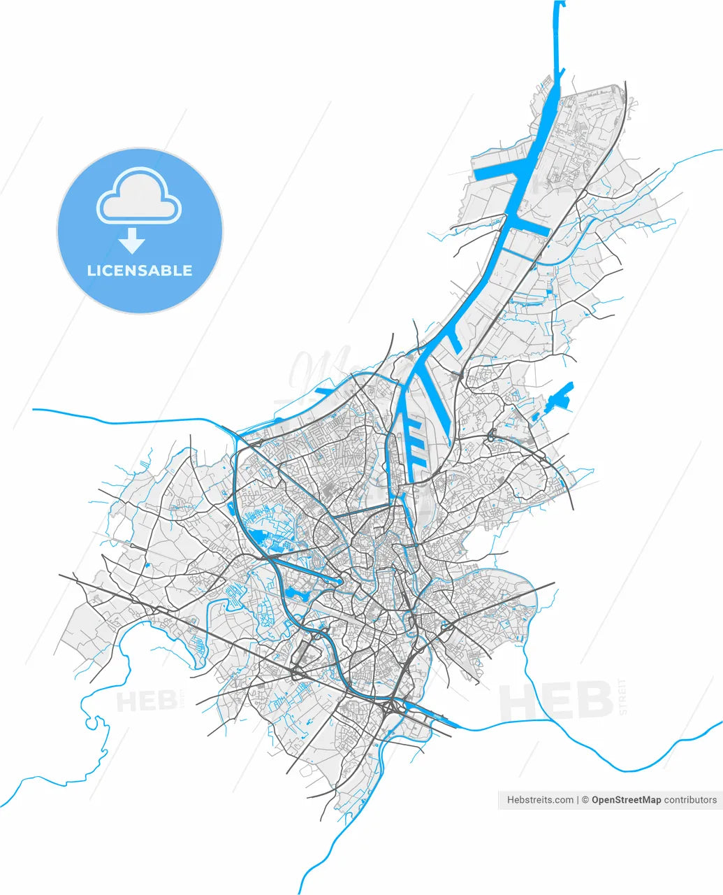 Ghent, East Flanders, Belgium, high resolution vector map - Instant download PDF and JPG
