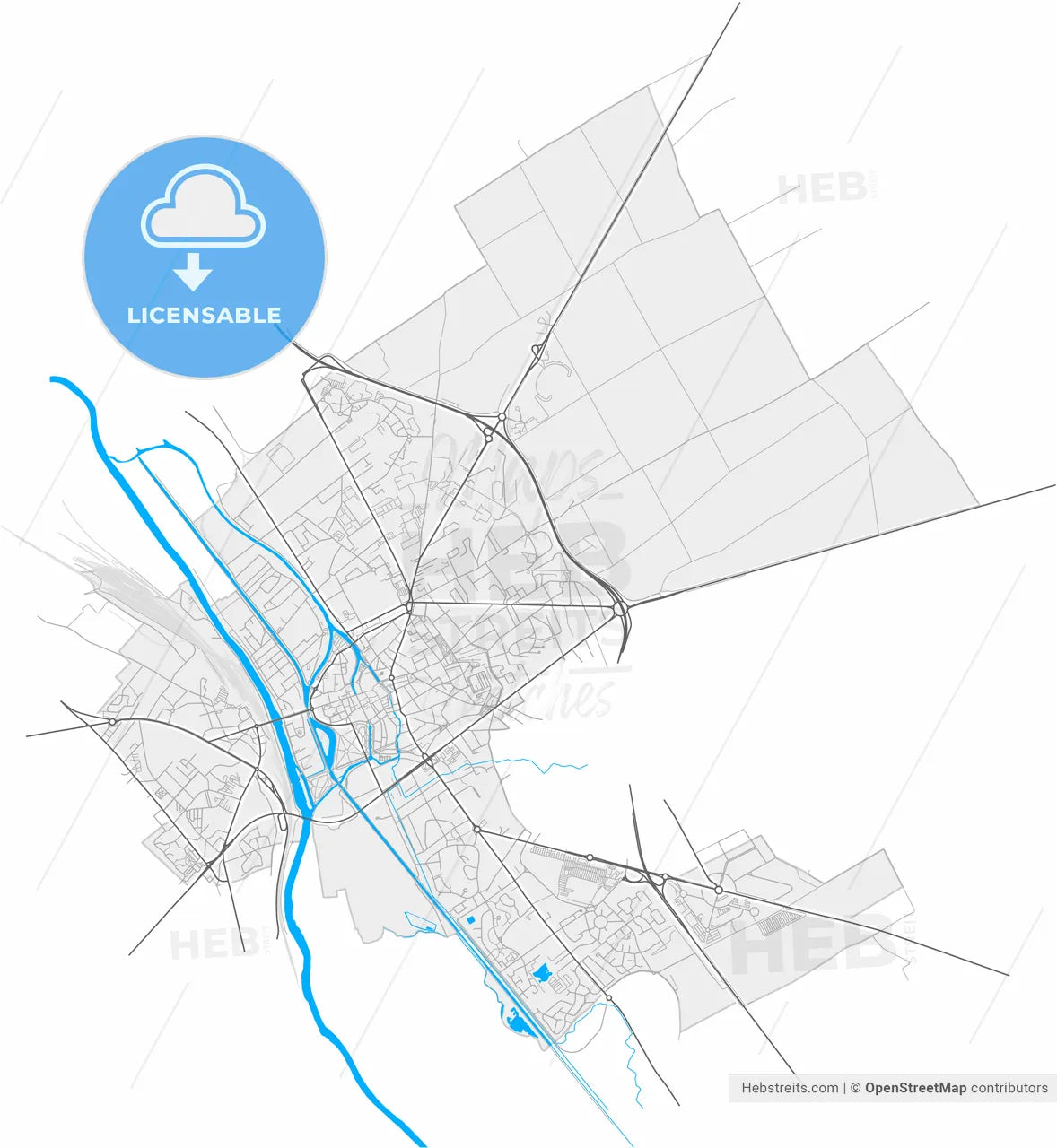 Châlons-en-Champagne, Marne, France, high resolution vector map - Instant download PDF and JPG