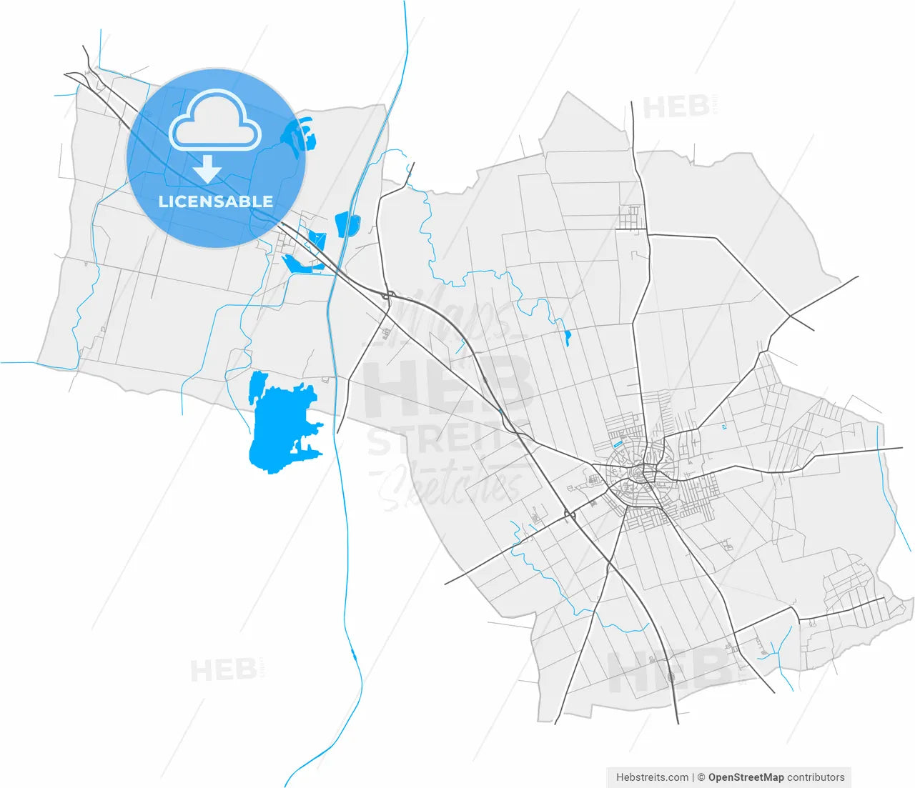 Hajdúböszörmény, Hajdú-Bihar, Hungary, high resolution vector map - Instant download PDF and JPG