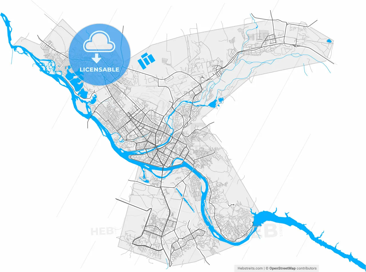 Oskemen, East Kazakhstan Region, Kazakhstan, high resolution vector map - Instant download PDF and JPG