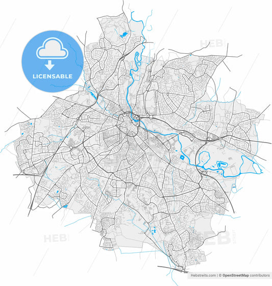 Derby, East Midlands, England, high resolution vector map - Instant download PDF and JPG