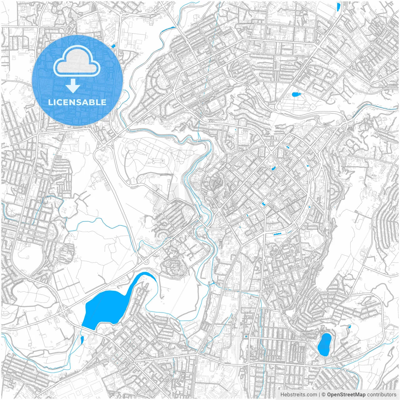 Yerevan, Armenia, city map with high resolution roads.