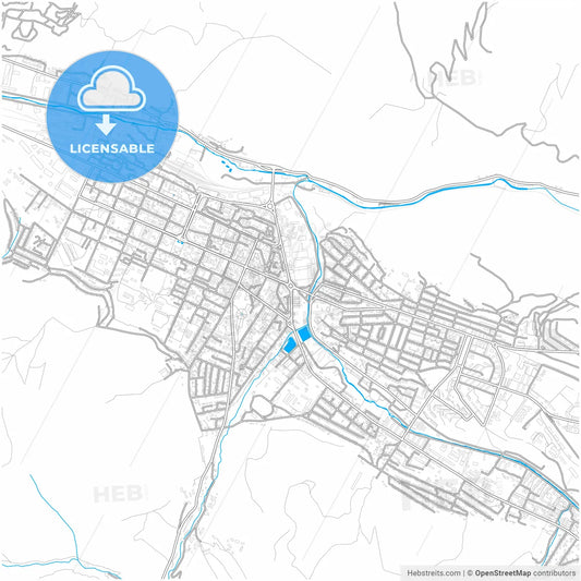 Vanadzor, Lori, Armenia, city map with high resolution roads.