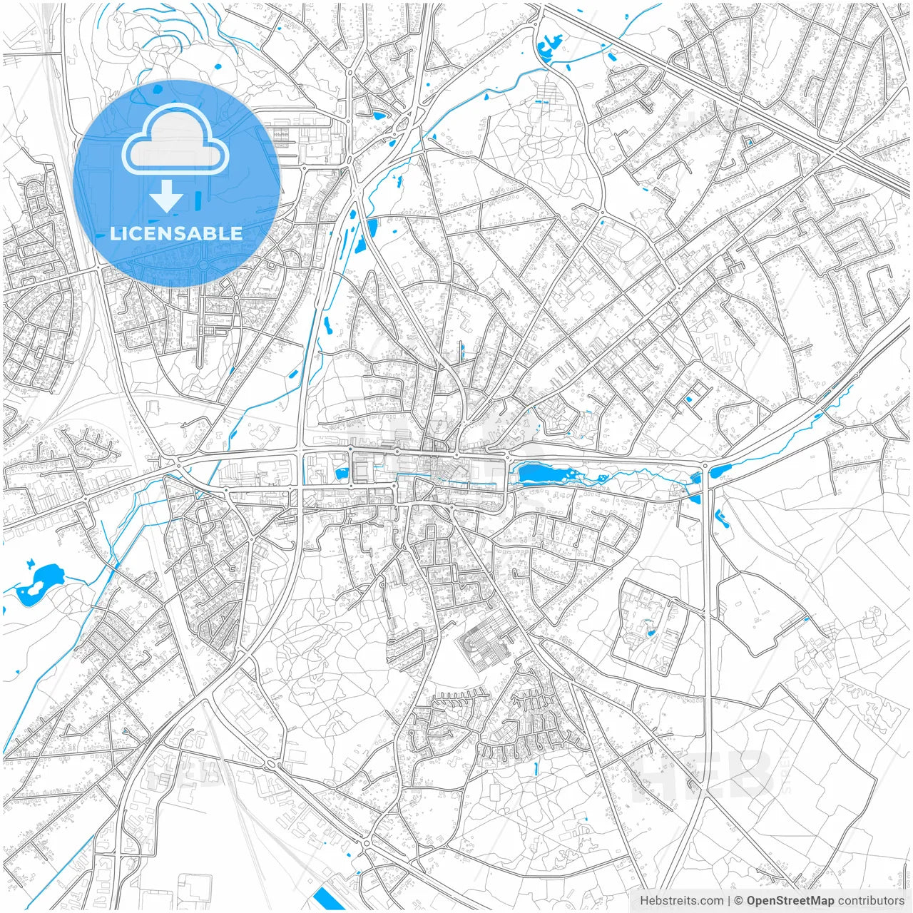 Genk, Limburg, Belgium, city map with high resolution roads.