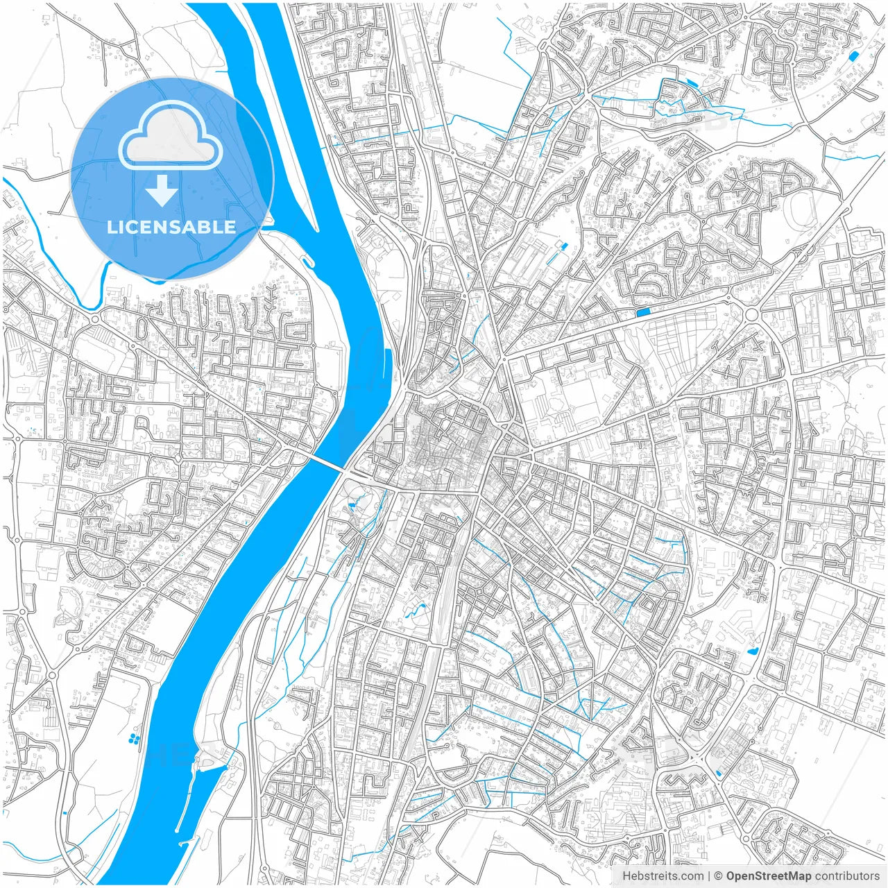 Valence, Drôme, France, city map with high resolution roads.